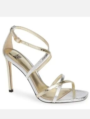 Paige Vera Genuine Leather Strappy Sandals Heels Silver Gold US 10 Org $295